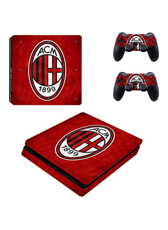 3-Piece AC Milan Printed Gaming Console And Controller Sticker Set For PlayStation 4 Slim (PS4)