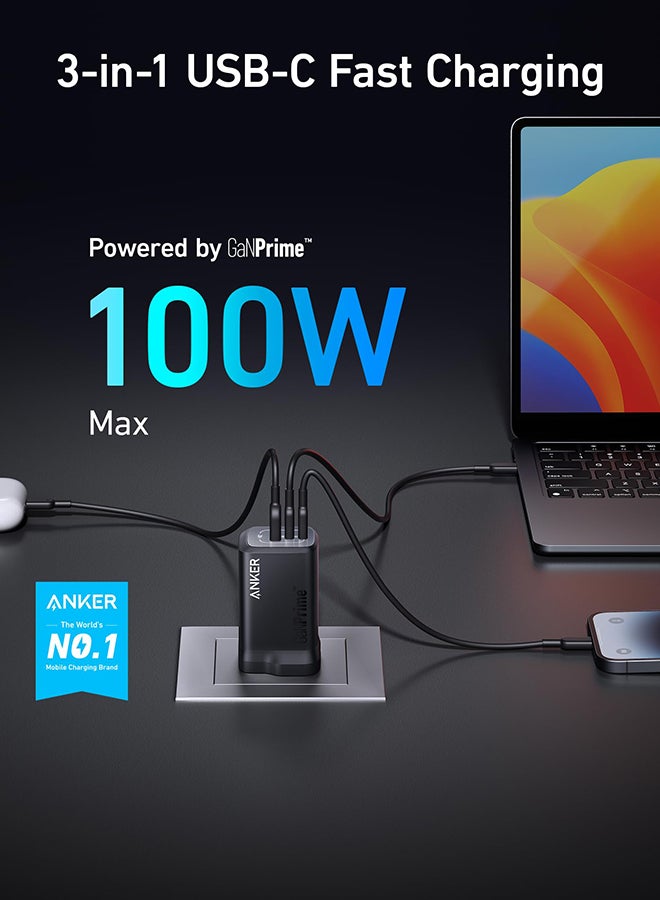 Anker 100W USB C Plug, Prime GaN 3-Port Fast PPS Charger - Compact, Foldable Design for MacBook Pro/Air, iPad Pro, iPhone 16/15/14, Samsung S25/S24, Huawei, Xiaomi, Vivo, Oppo and More - Image 2