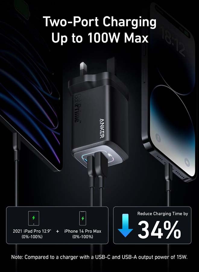 Anker 100W USB C Plug, Prime GaN 3-Port Fast PPS Charger - Compact, Foldable Design for MacBook Pro/Air, iPad Pro, iPhone 16/15/14, Samsung S25/S24, Huawei, Xiaomi, Vivo, Oppo and More - Image 3