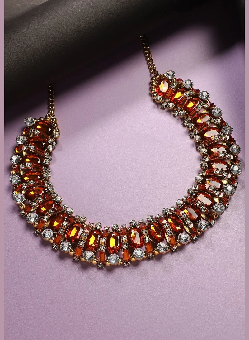 SOHI Gold Plated Designer Stone Party Wear Necklace For Women
