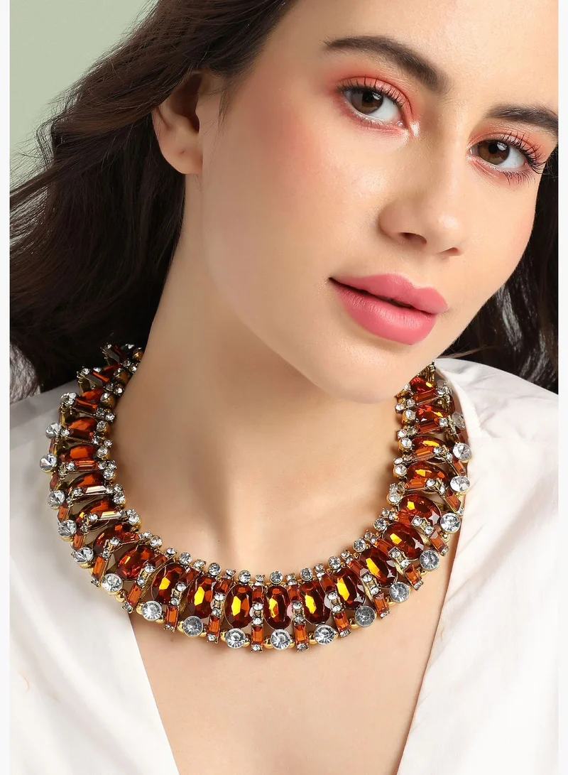 SOHI Gold Plated Designer Stone Party Wear Necklace For Women