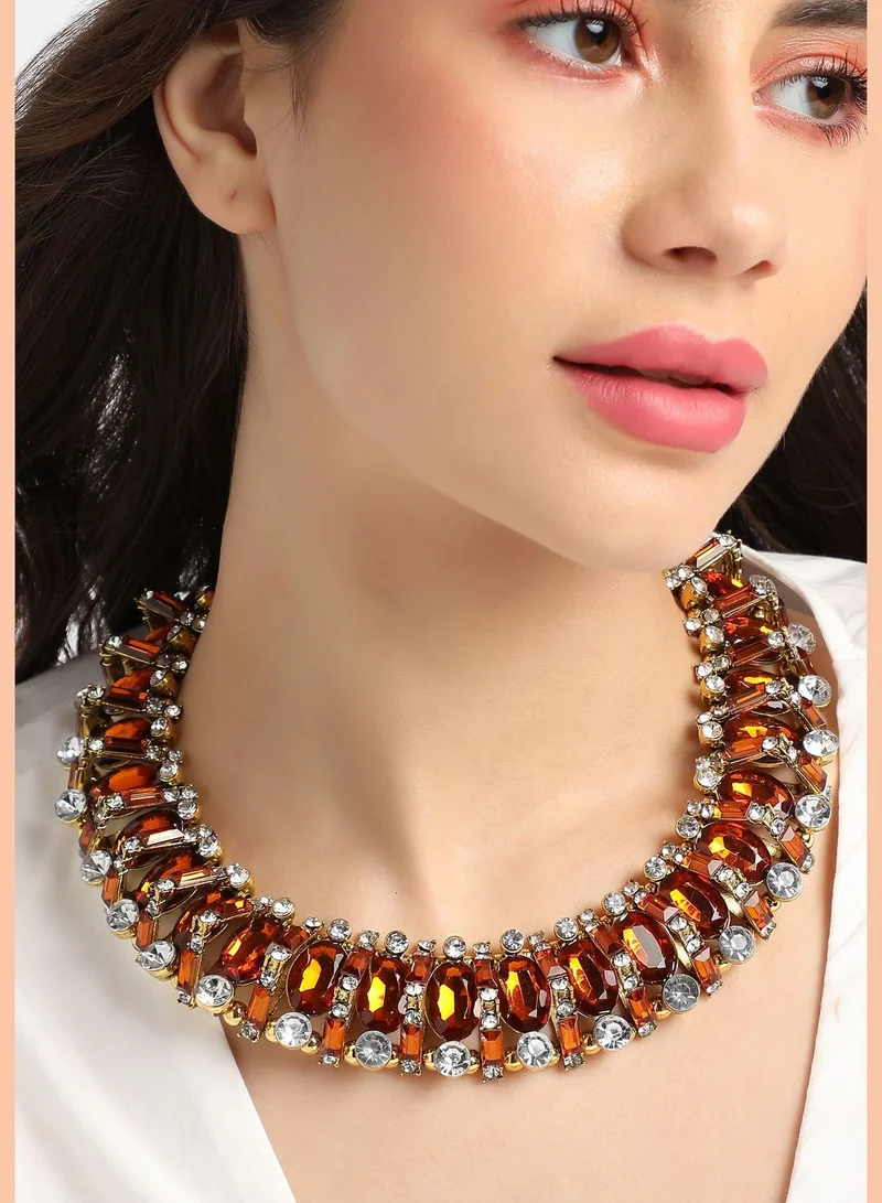 SOHI Gold Plated Designer Stone Party Wear Necklace For Women