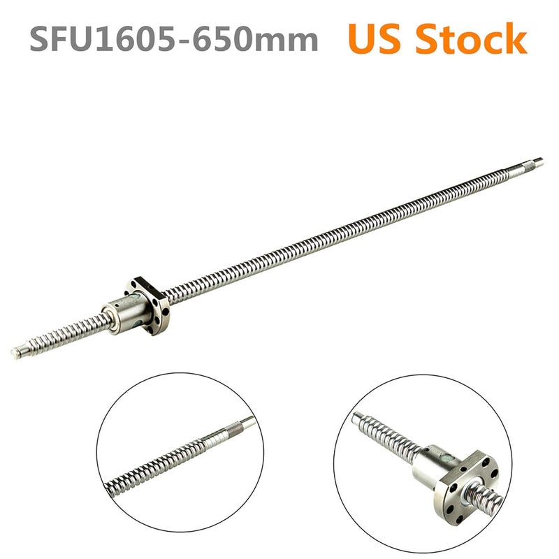 CHUANGNENG Ball Screw SFU1605-650mm Lead Ballscrew End Machining Antibacklash for CNC with Nut with BK10/BF10 Standard End Machining, Length Approx 25.59inch - Image 2