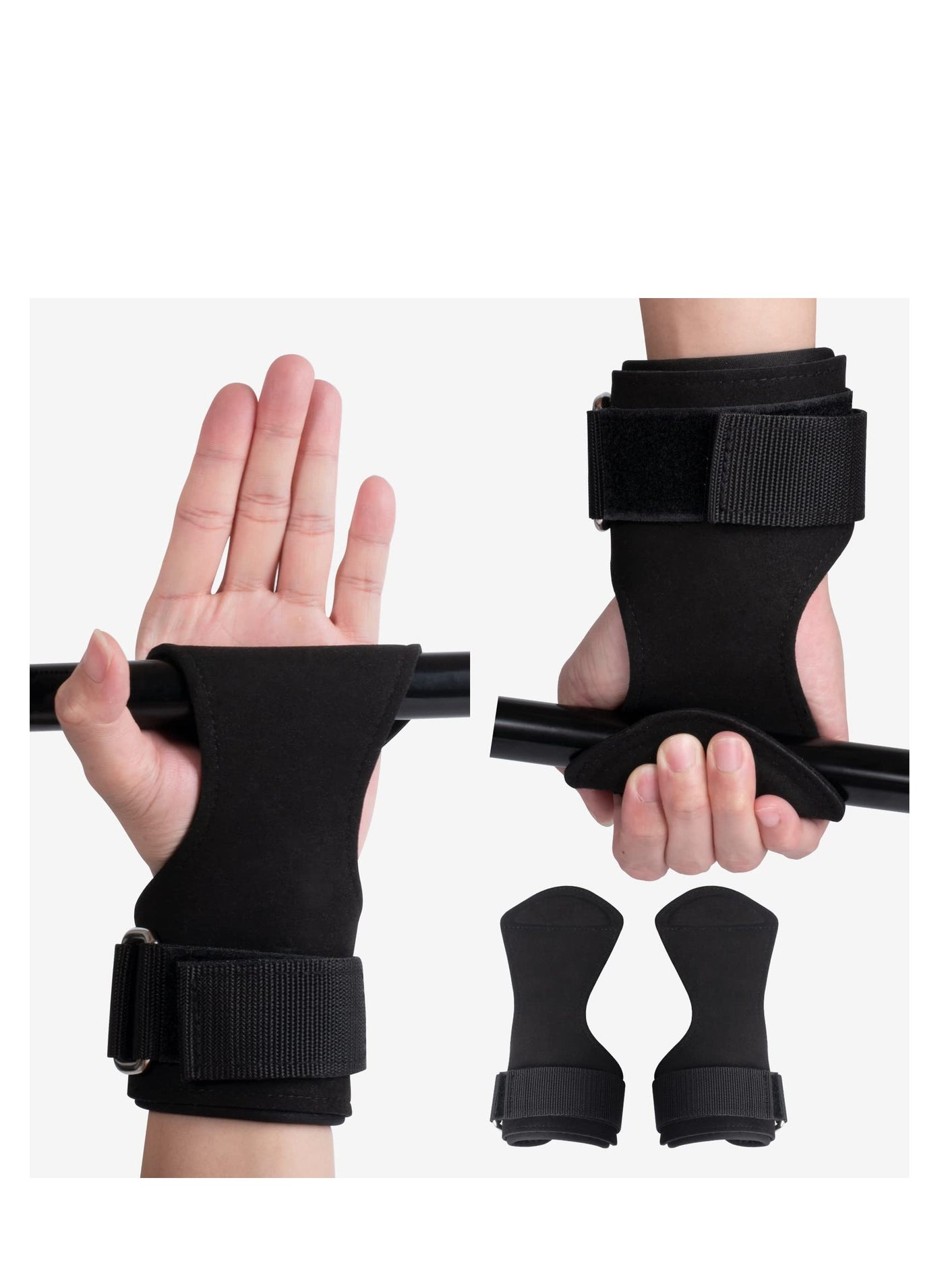 Premium Weight Lifting Wrist Hooks Straps for Maximum Grip Support - Deadlift Gloves and Grip Pads Alternative in Fitness Gym Power Training Like Pull Up Deadlifting & Shrugs For Women Men (Black)
