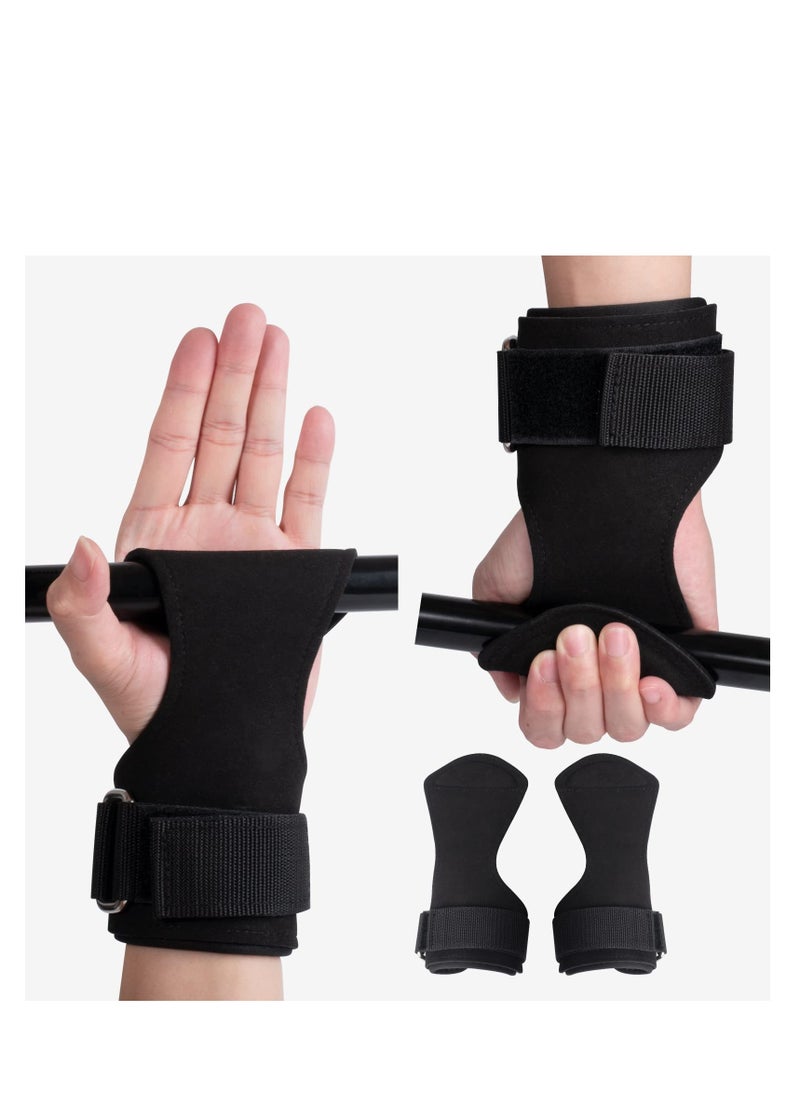 INFOSUN Premium Weight Lifting Wrist Hooks Straps for Maximum Grip Support - Deadlift Gloves and Grip Pads Alternative in Fitness Gym Power Training Like Pull Up Deadlifting & Shrugs For Women Men (Black)  - Image 1