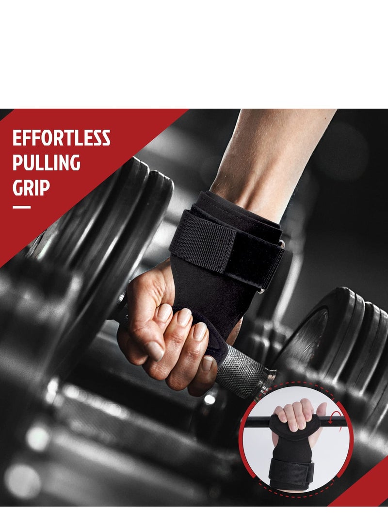 INFOSUN Premium Weight Lifting Wrist Hooks Straps for Maximum Grip Support - Deadlift Gloves and Grip Pads Alternative in Fitness Gym Power Training Like Pull Up Deadlifting & Shrugs For Women Men (Black)  - Image 4