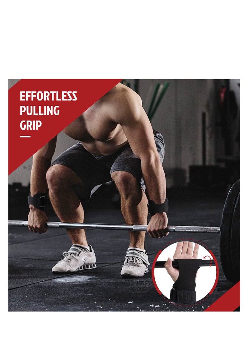 INFOSUN Premium Weight Lifting Wrist Hooks Straps for Maximum Grip Support - Deadlift Gloves and Grip Pads Alternative in Fitness Gym Power Training Like Pull Up Deadlifting & Shrugs For Women Men (Black)  - Image 3