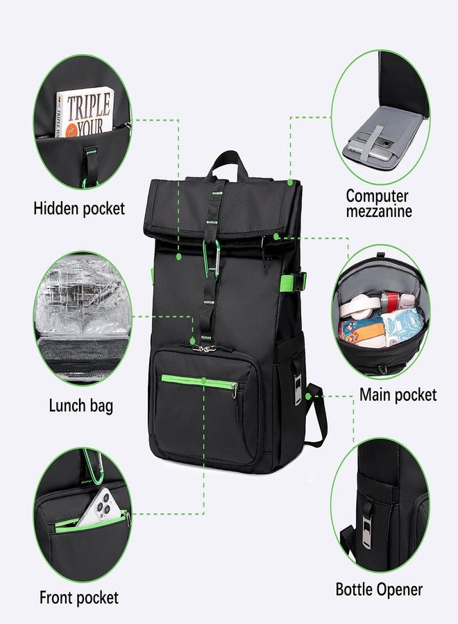 LOIDOU Lunch Backpack for Men Work, Waterproof 15.6 Laptop Backpack with Lunch Box Compartment, Insulated Lunch Bag for Business College Beach Camping Picnics, Womens Gifts Cooler Backpacks, Black - Image 2