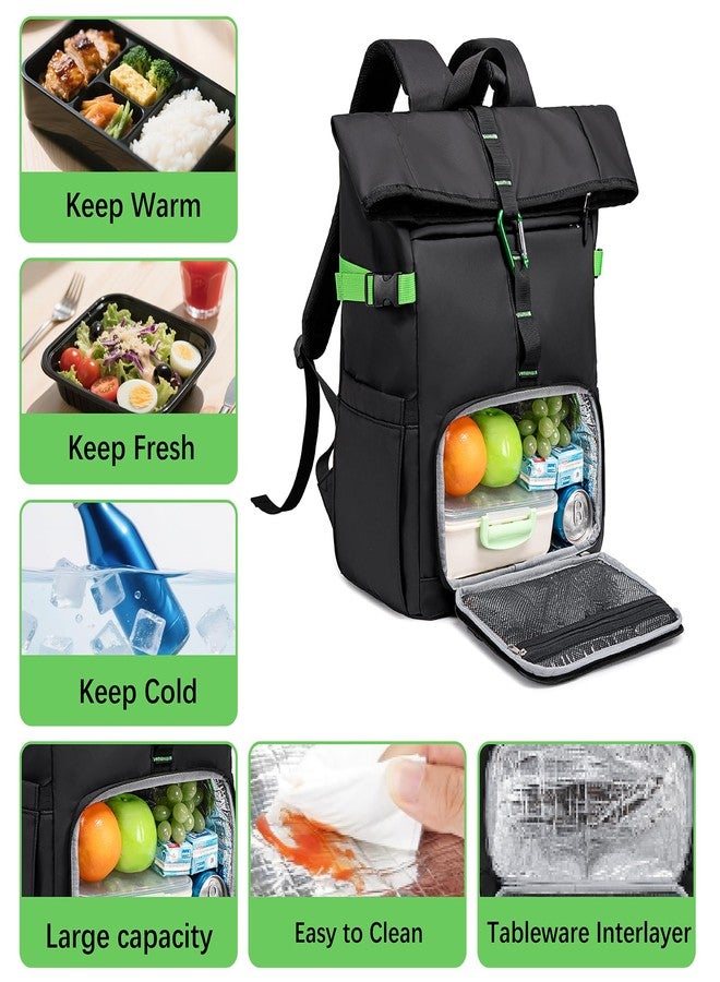 LOIDOU Lunch Backpack for Men Work, Waterproof 15.6 Laptop Backpack with Lunch Box Compartment, Insulated Lunch Bag for Business College Beach Camping Picnics, Womens Gifts Cooler Backpacks, Black - Image 5