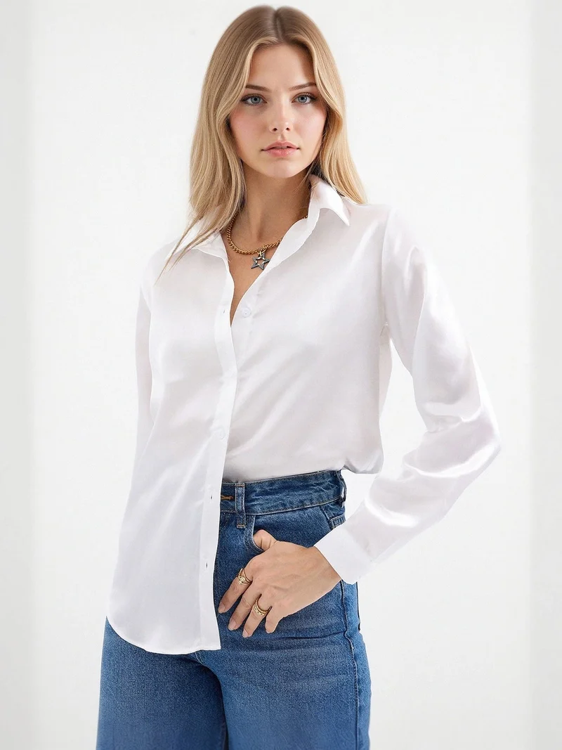 BIG DART BDART Satin Long Sleeve Button Up Shirt