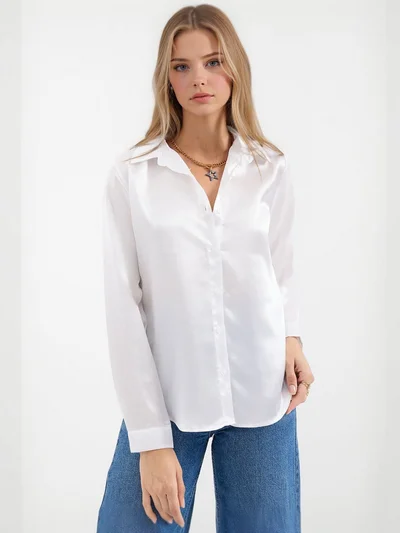 BIG DART BDART Satin Long Sleeve Button Up Shirt