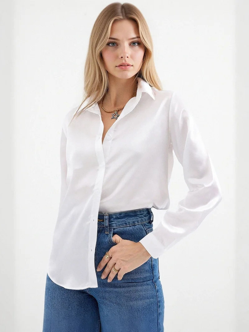 BIG DART BDART Satin Long Sleeve Button Up Shirt
