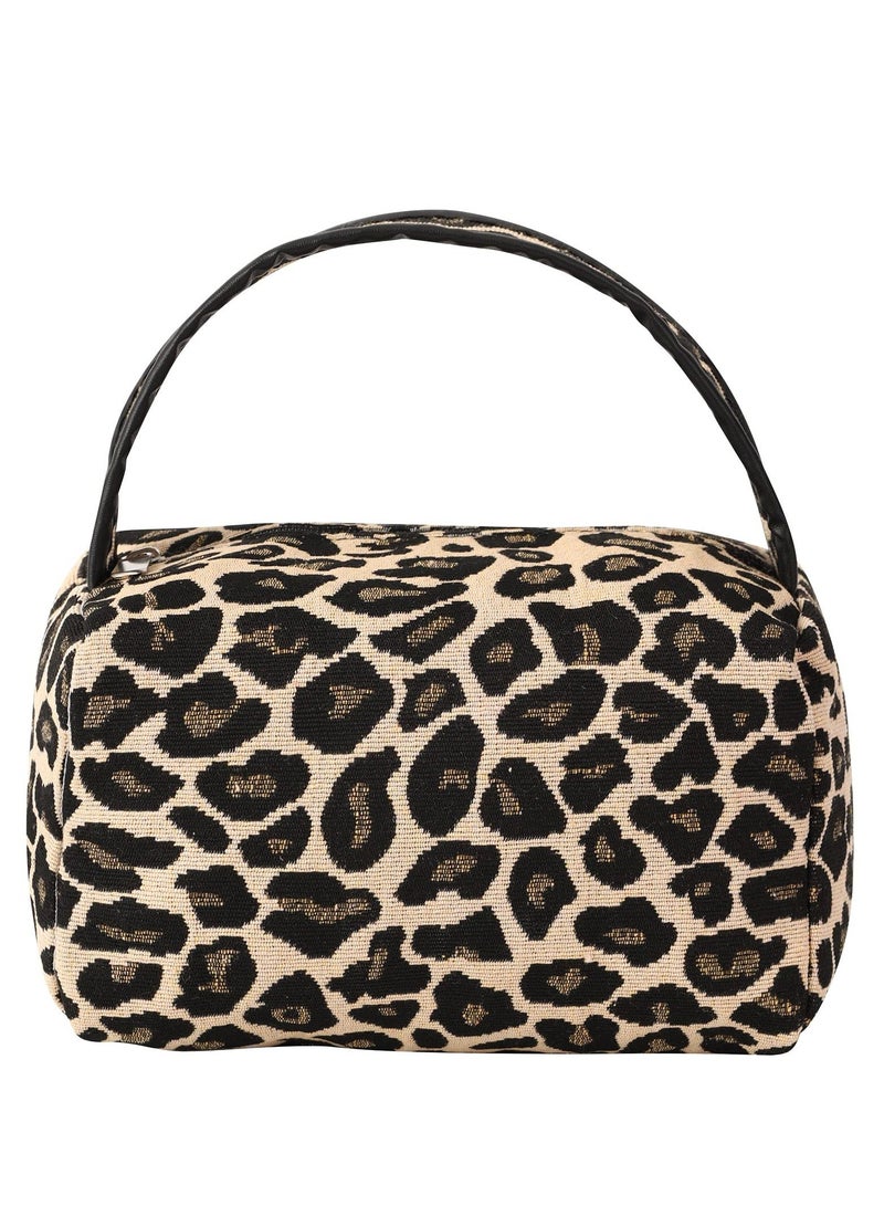Bluejw Leopard Print Makeup Bag Cosmetic for Women Large Capacity Travel Organizer With Handle Portable Multiple Functional Zipper Natural Luster All Match Storage - Image 1
