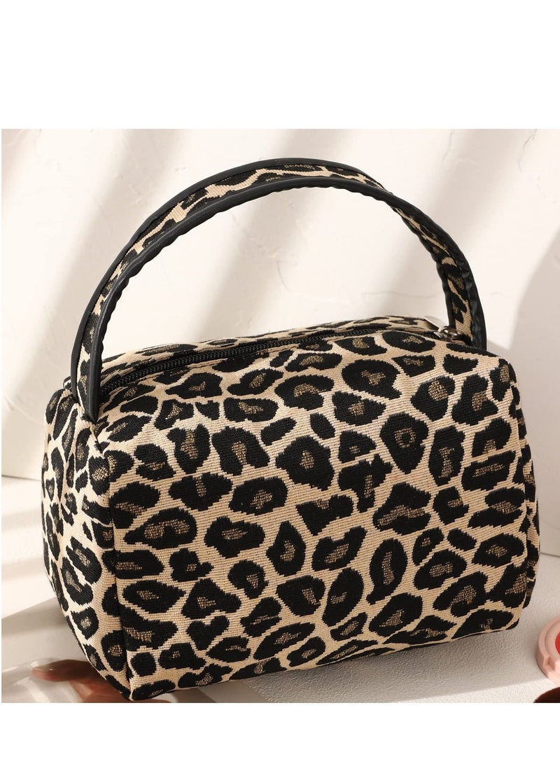 Bluejw Leopard Print Makeup Bag Cosmetic for Women Large Capacity Travel Organizer With Handle Portable Multiple Functional Zipper Natural Luster All Match Storage - Image 4