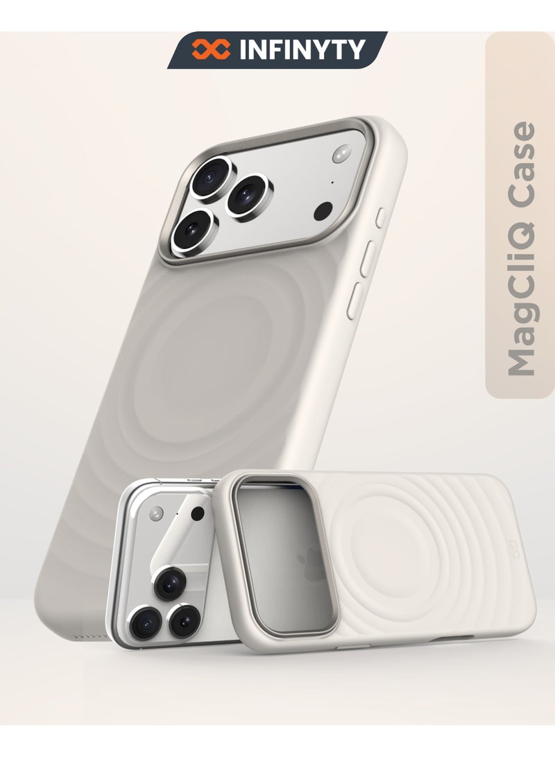 INFINYTY iPhone 17 Pro Max Premium Ripple Silicone Case with Metallic Camera Frame- QuiverX Beige, MagSafe Compatible, Slim, Shockproof Cover with Ultra-Soft Microfiber Lining, Mil. Grade Drop Protection, Light-Weight, Raised Edges for Secure Grip - Image 1