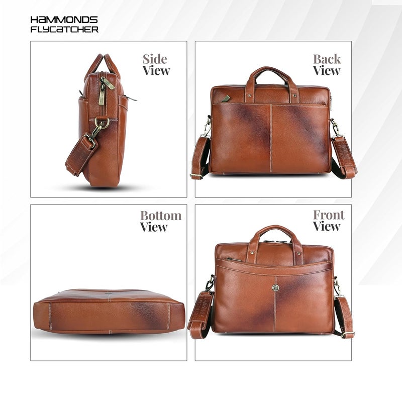 HAMMONDS FLYCATCHER Genuine Leather Office Bag for Men, 15.6 Inch Professional Tan Color Laptop Bag for Men, Adjustable Strap & Multi Compartments, 1 Year Warranty - Office, Travel, Daily Use - Image 5