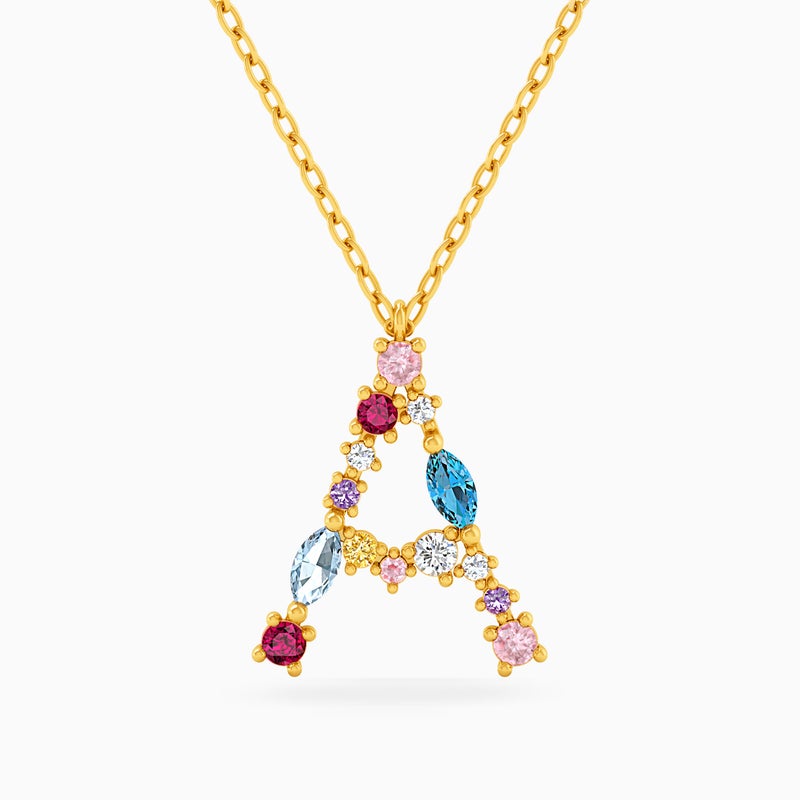Instyle by L'azurde Instyle Letter A Colored Stones Necklace in 14K Gold - Image 1