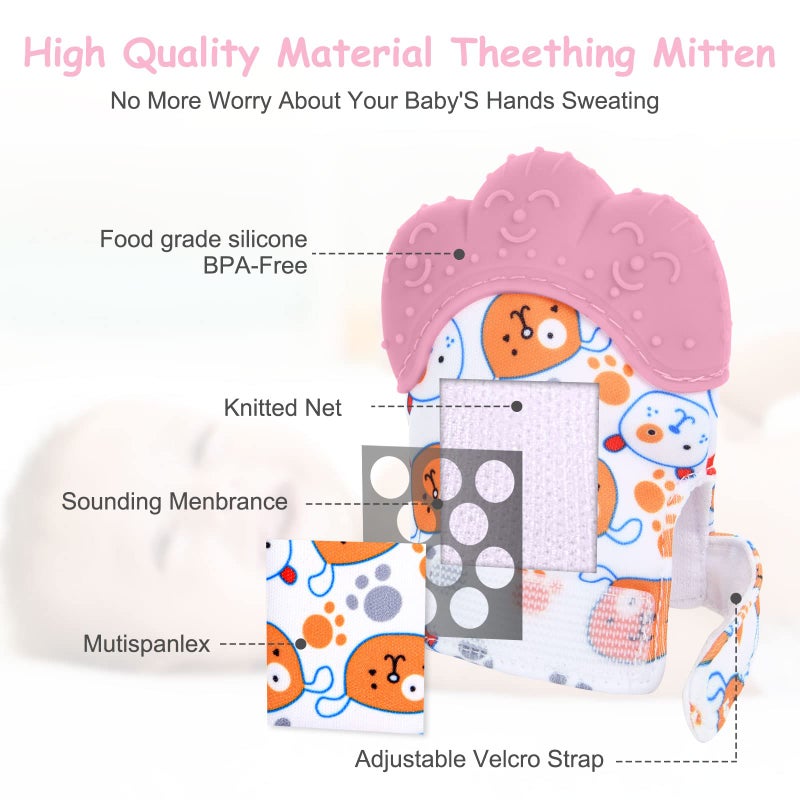 Vicloon 2Pack Silicone Teething Mitt, Soothing Infant Teething Mitten Pain Relief, Prevent Scratches Glove, Safe Silicone Teething Toys for 0-12 Months - Image 3