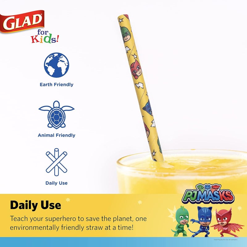 Glad for Kids PJ Masks Paper Straws, 50 Count | Paper Straws With Fun Design for Kids | Heavy Duty Biodegradable Paper Straws | Compostable Paper Straws - Image 2