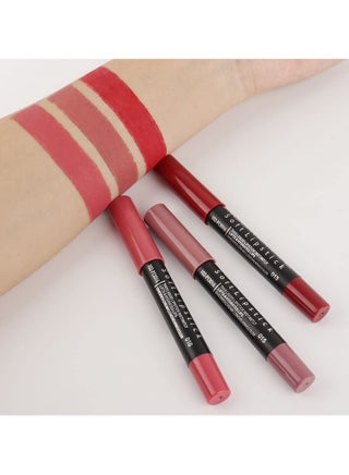 3Pcs Rub Red Chestnut Mauve Pink Matte Lipstick Lip Crayon Liner Pencil Pen Makeup Set DNM Matte Lipstick and Lip Liner Set 24 Hour Waterproof mate 24 horas originales 13&15&16 - view 3