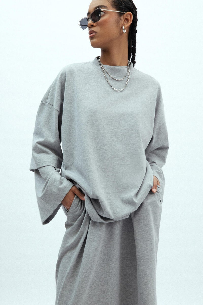 Manuka Oversized Cotton Short Sleeve T-Shirt Grey-Melange - Image 1
