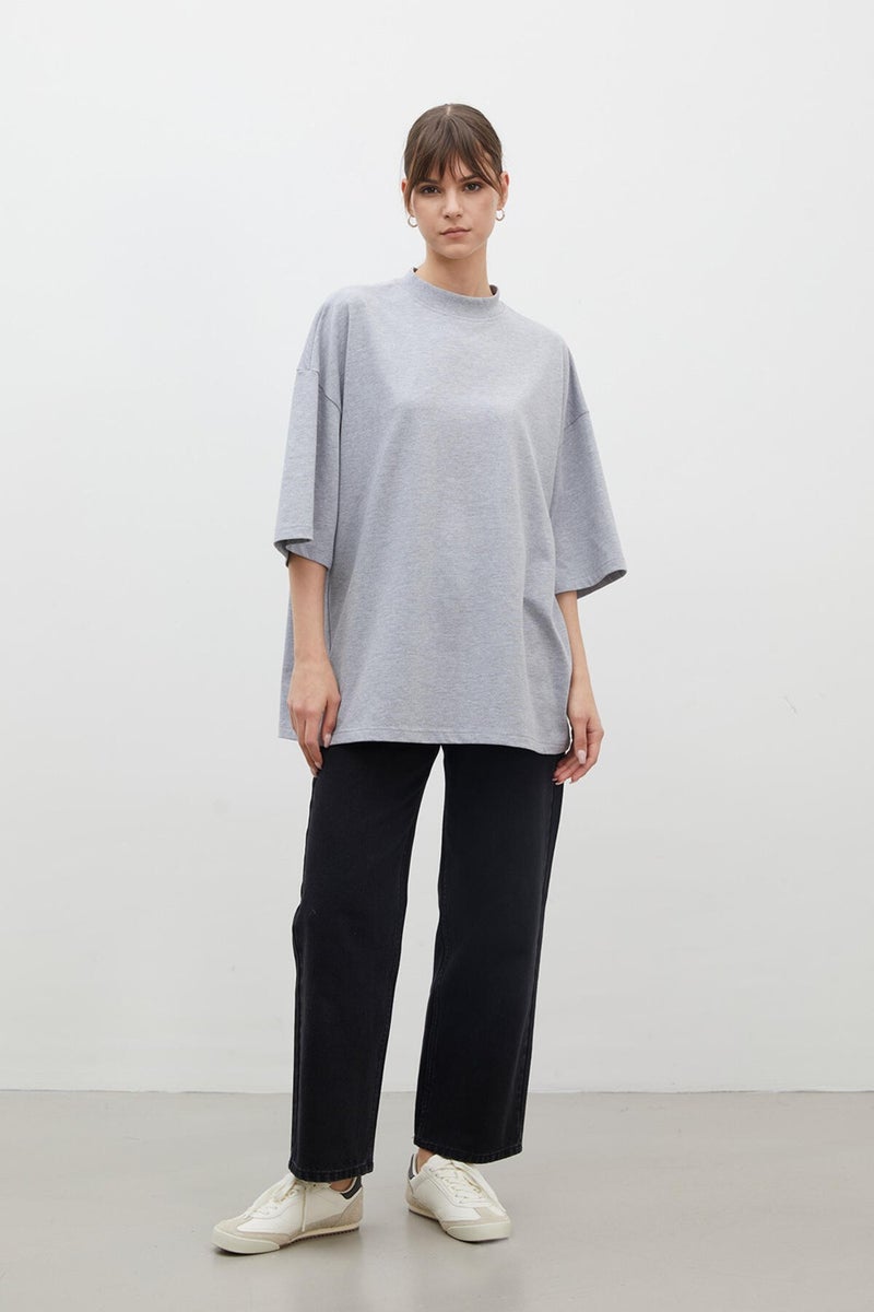 Manuka Oversized Cotton Short Sleeve T-Shirt Grey-Melange - Image 2