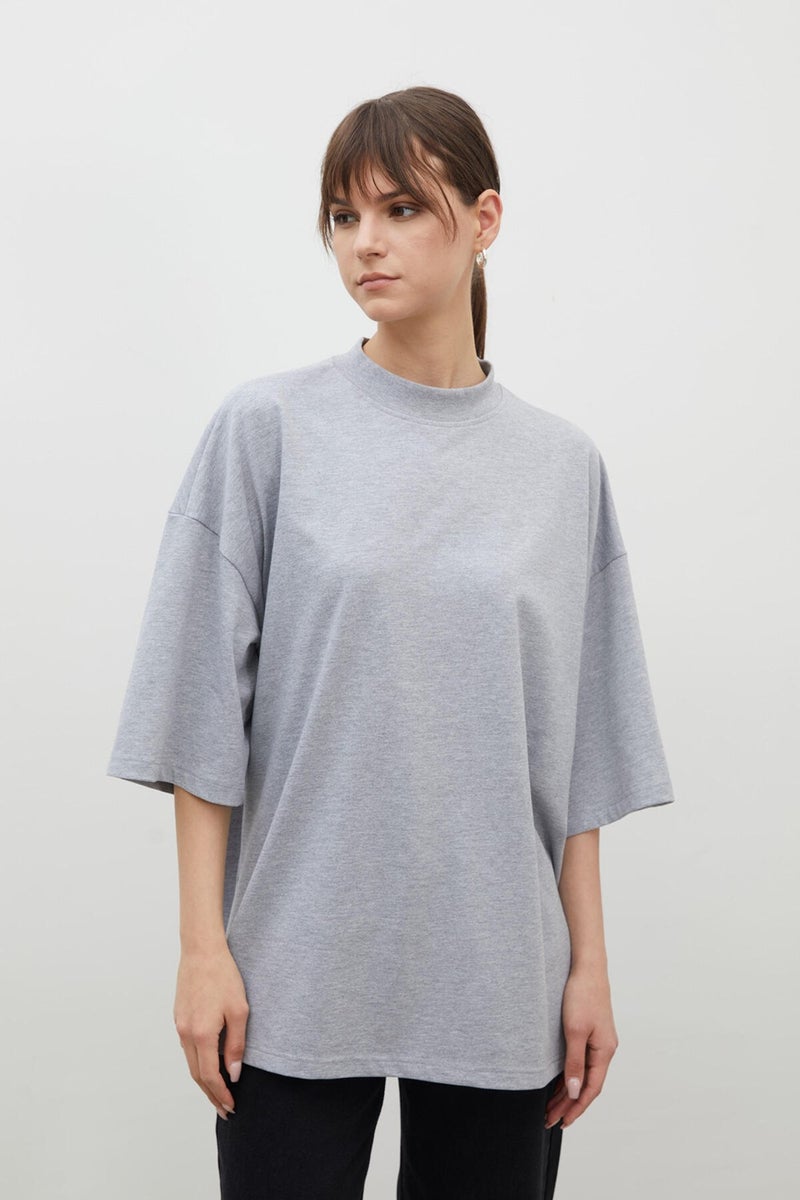Manuka Oversized Cotton Short Sleeve T-Shirt Grey-Melange - Image 4