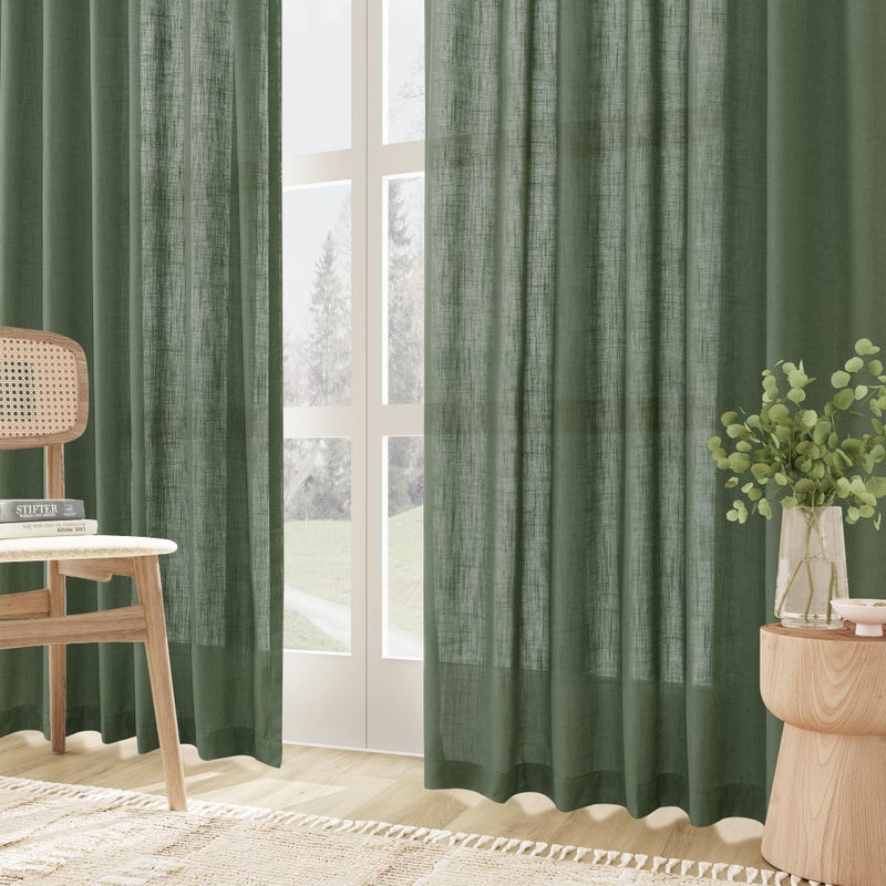 Joywell Olive Green Back Tab Linen Curtains 102 Inches Long 2 Panels for Living Room Bedroom Neutral Boho Farmhouse Rustic Light Filtering Semi Sheer Curtains Window Treatment 52x102 - Image 4