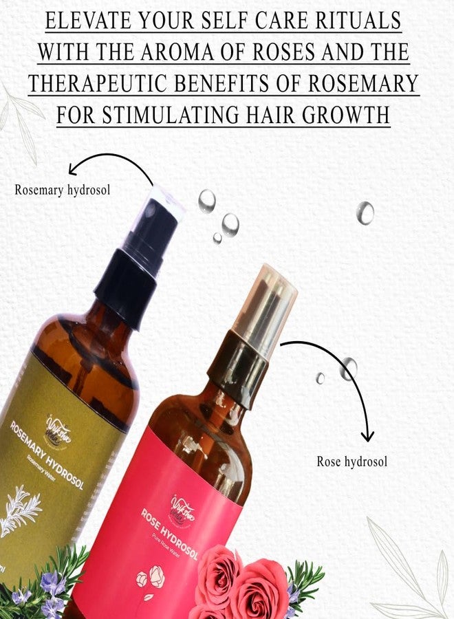 Vriksha Veda Selfcare Rituals Combo I Rose Hydrosol (100 ml) & Rosemary Hydrosol I For Skin & Hair (100 ml) I Rosemary Water for Hair Growth I Suitable for all Hair & Skin types - Image 2