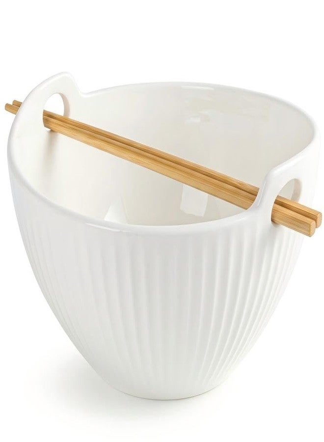 Hoilse Ceramic Ramen Bowl with Chopsticks, 35 oz Japanese Noodle Bowl, Built-in Handle & Chopstick Holder, Lead-Free for Ramen, Pho, Udon, Soup, Microwave Dishwasher Safe, 1 Bowl Set, White - Image 1