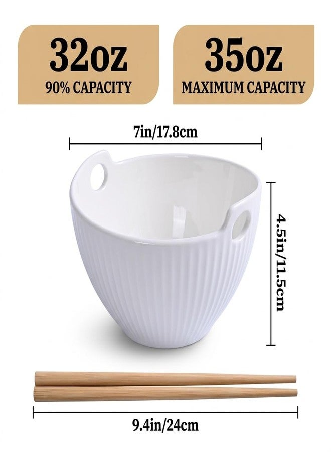 Hoilse Ceramic Ramen Bowl with Chopsticks, 35 oz Japanese Noodle Bowl, Built-in Handle & Chopstick Holder, Lead-Free for Ramen, Pho, Udon, Soup, Microwave Dishwasher Safe, 1 Bowl Set, White - Image 3