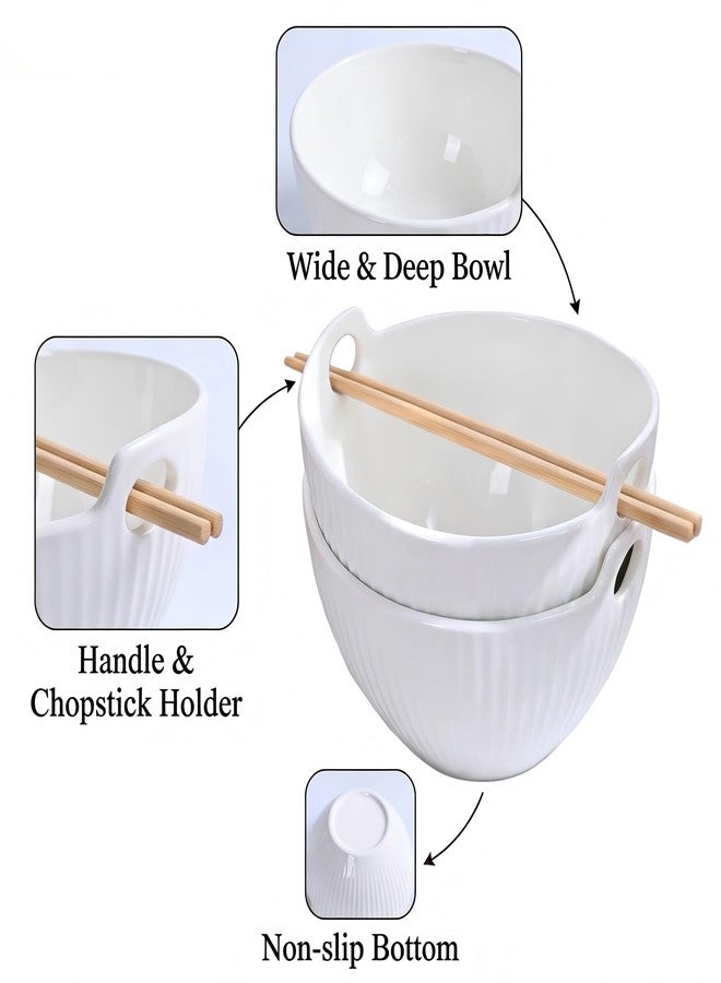 Hoilse Ceramic Ramen Bowl with Chopsticks, 35 oz Japanese Noodle Bowl, Built-in Handle & Chopstick Holder, Lead-Free for Ramen, Pho, Udon, Soup, Microwave Dishwasher Safe, 1 Bowl Set, White - Image 4
