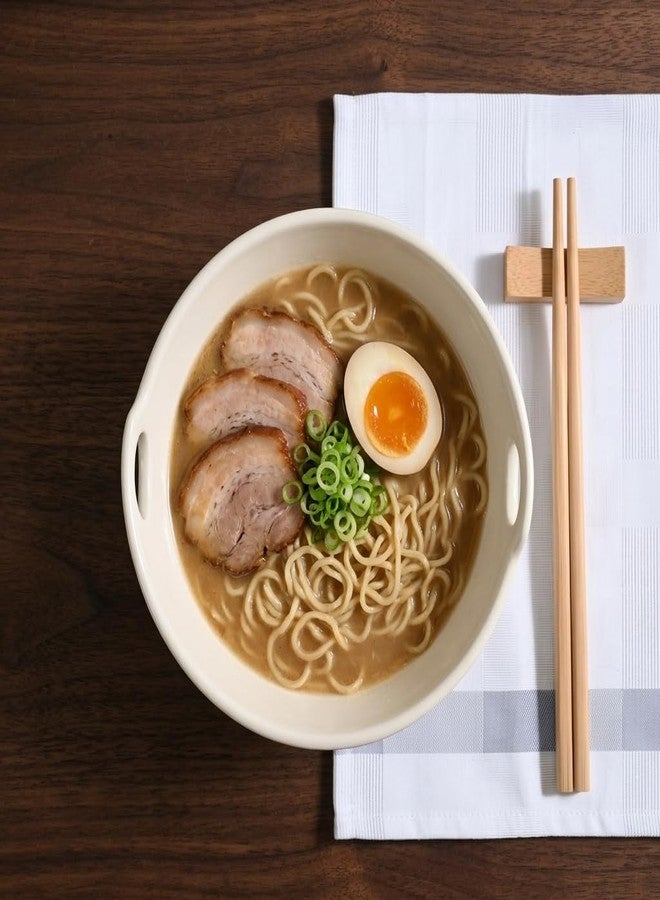 Hoilse Ceramic Ramen Bowl with Chopsticks, 35 oz Japanese Noodle Bowl, Built-in Handle & Chopstick Holder, Lead-Free for Ramen, Pho, Udon, Soup, Microwave Dishwasher Safe, 1 Bowl Set, White - Image 2
