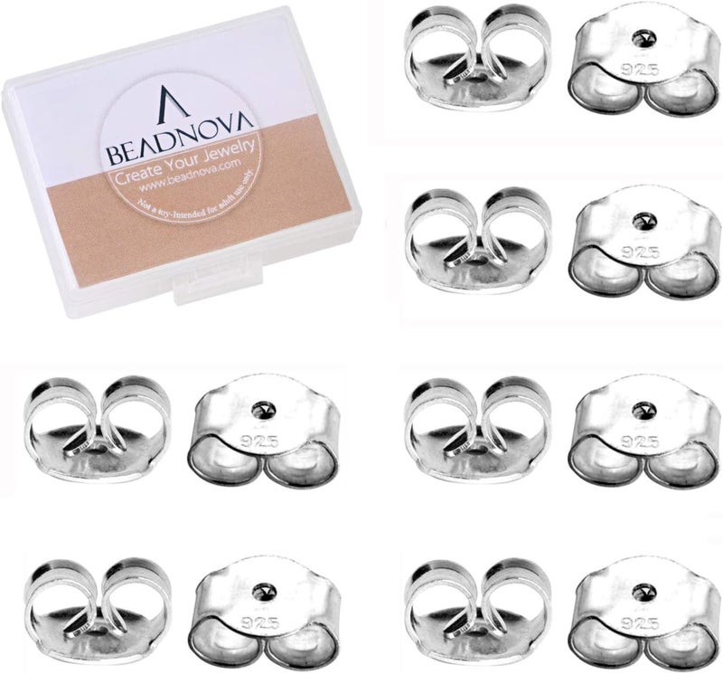 BEADNOVA 925 Sterling Silver Earring Backs Butterfly Earring Backing for Studs Locking Ear Studs Stopper Hypoallergenic Earstud Backings Replacement Secure Earstud Backs for Posts (12 pcs) - Image 1