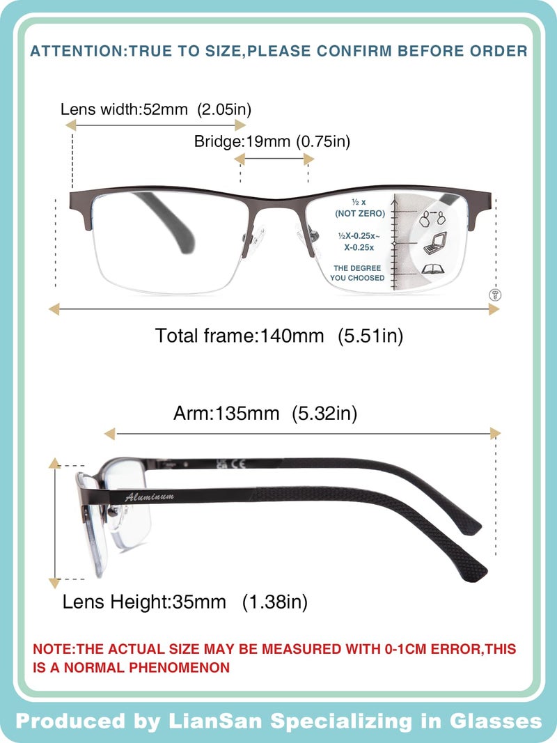 LianSan Premium Progressive Multifocus Reading Glasses Men - No-Line Aluminum Trifocal Blue Light Blocking Computer Readers(Multicolor P,3.00x) - Image 4