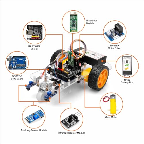 OSOYOO 2WD Robot Car Starter Kit for Arduino Smart Educational Robotics Kit for Beginners and Adults Build Code Control via WiFi Bluetooth IR Learn Programming Electronics - Image 5