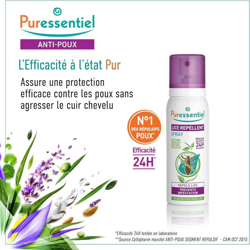 Puressentiel Head Lice Prevention and Repellent Spray For Kids and Adults Proven 24 h Protection Against Head Lice and Infestations 100 percent Natural Active Ingredients Vegan Cruelty Free 75 ml - Image 2