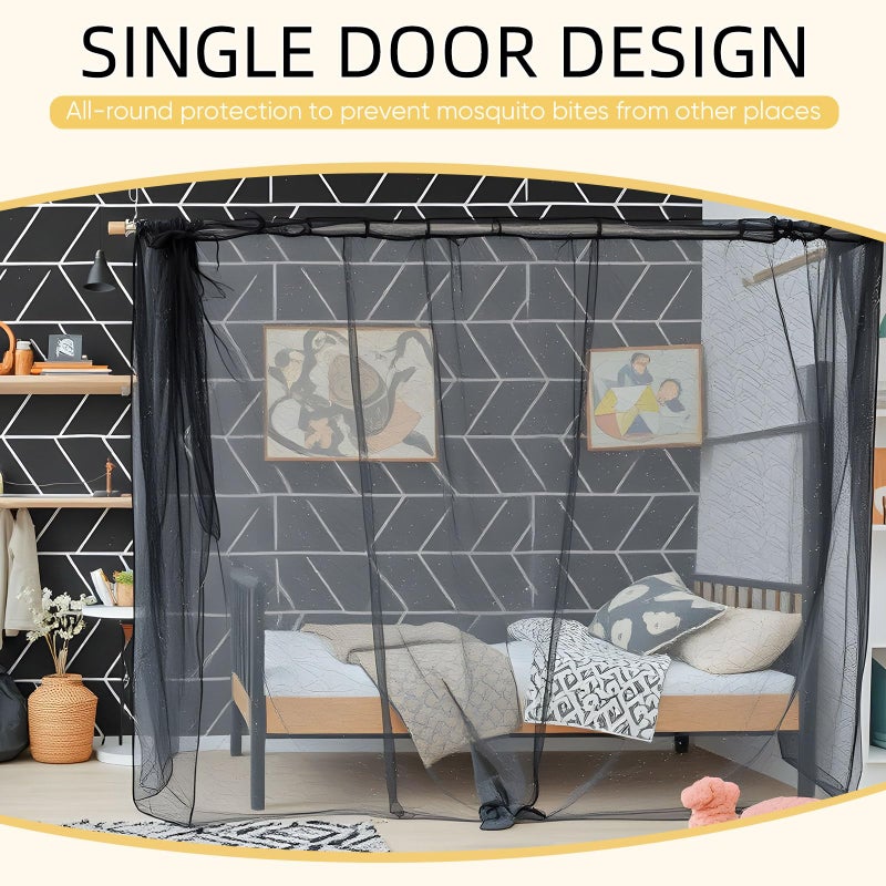 Mindsoft 4 Corners Mosquito Net for Mosquiteros para Camas Bed Canopies Netting Bed Drapes Rectangular Mosquito Mesh for Camping Home Outdoor Travel(Black,L75 X W35.5 X H59 Inch,1 Opening) - Image 5