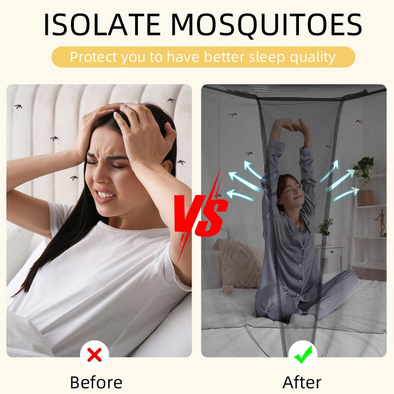 Mindsoft 4 Corners Mosquito Net for Mosquiteros para Camas Bed Canopies Netting Bed Drapes Rectangular Mosquito Mesh for Camping Home Outdoor Travel(Black,L75 X W35.5 X H59 Inch,1 Opening) - Image 4