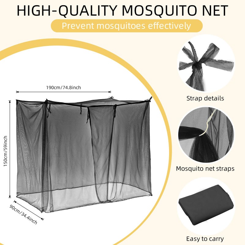 Mindsoft 4 Corners Mosquito Net for Mosquiteros para Camas Bed Canopies Netting Bed Drapes Rectangular Mosquito Mesh for Camping Home Outdoor Travel(Black,L75 X W35.5 X H59 Inch,1 Opening) - Image 2
