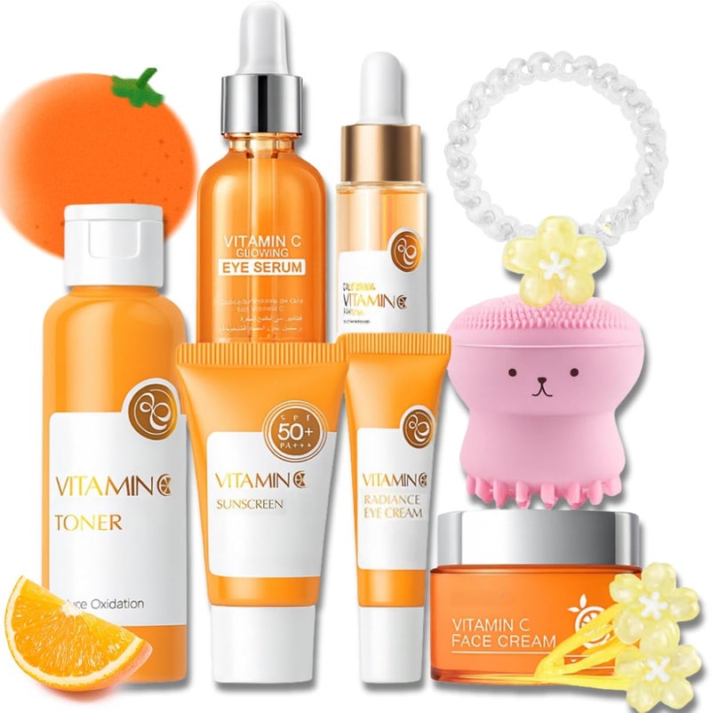 Vitamin C Skincare Set Skincare Set Vitamin C Teen Girls Gifts Skincare for Teens 1012 Gift Set for Teenage Girls hydrating routine with cleanser serum cream headband cleansing brush
