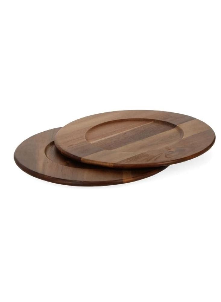 أكاسيا مجموعة من طبقين خشبيين للتقديم من خشب الأكاسيا - تصميم ريفي دائري