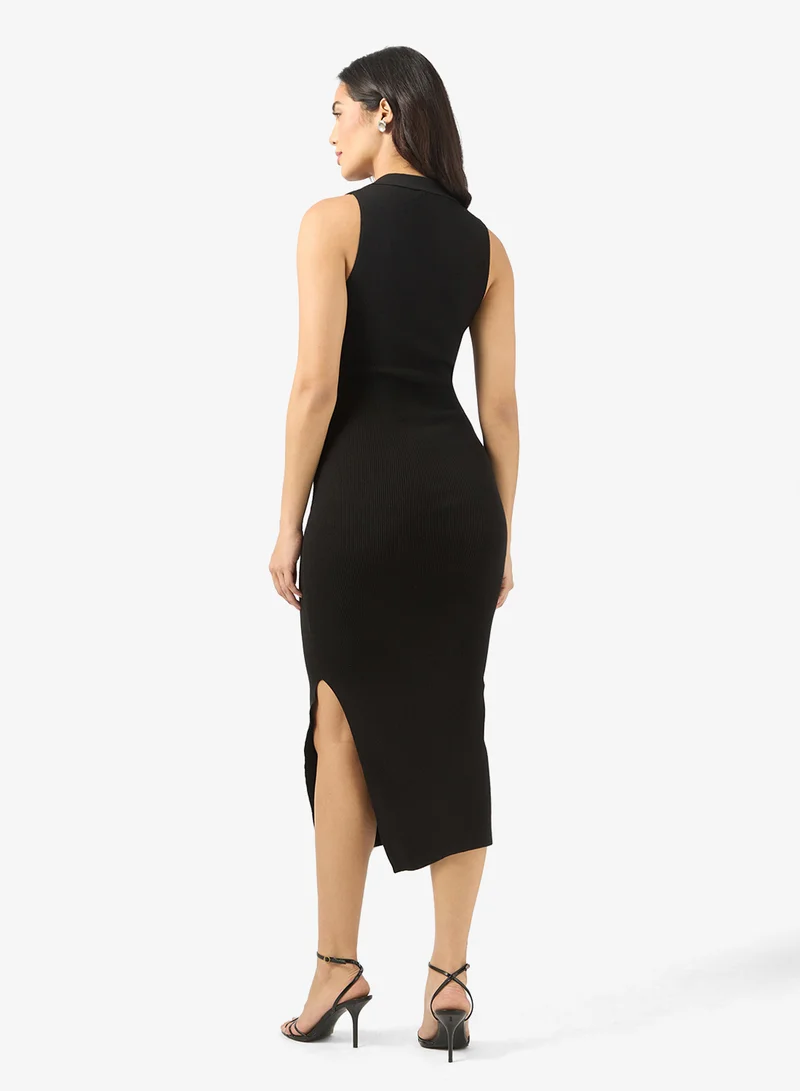 BCBG Ribbed Collared Bodycon midi Dress