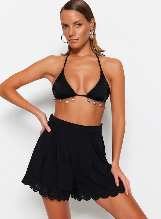 trendyol Black Woven Embroidered Detailed Beach Shorts & Bermuda  - Image 3