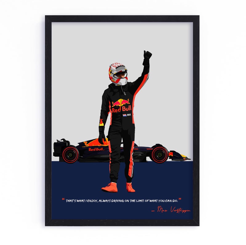 QUOTE - UNQUOTE ART Max Verstappen Frame, F1 Poster, 11x14 inches, Black Frame - Image 1
