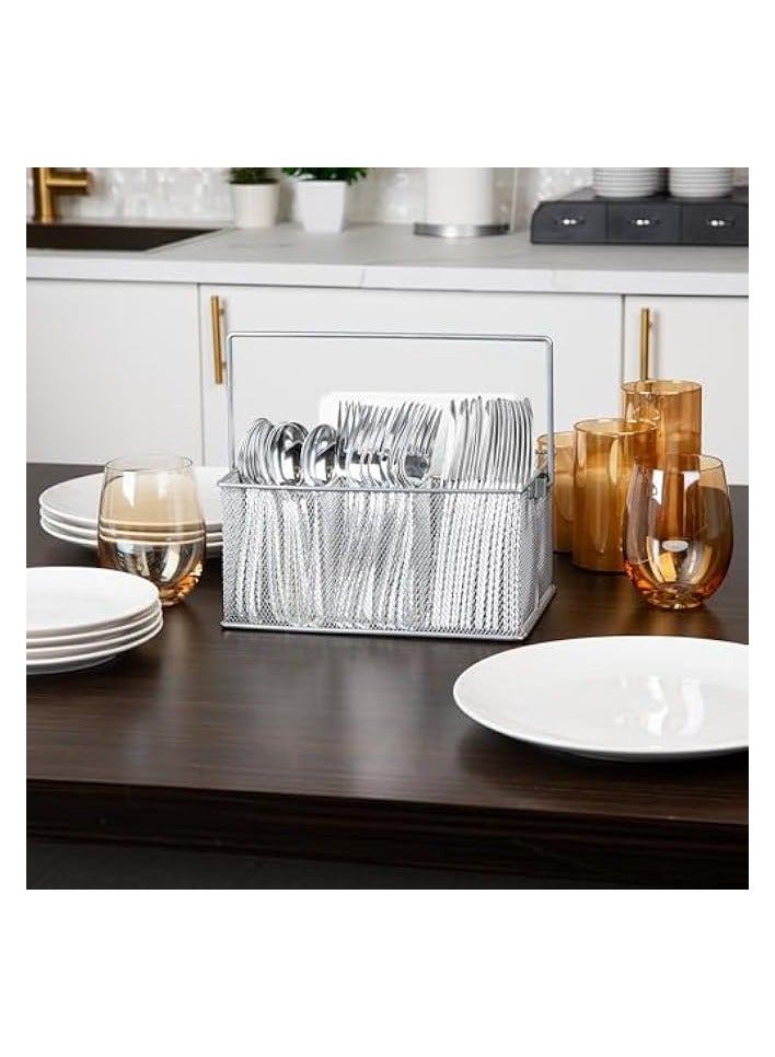 Green Tiger Storage Basket Organizer, Utensil Holder, Forks, Spoons, Knives, Napkins, Perfect for Desk Supplies, Pencil, Pens, Silver - Image 3