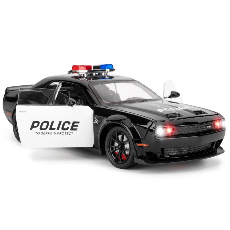 LOVEPOSELY Police Car Model for Collectible 124 Dodge Challenger SRT Hellcat Toy Diecast Vehicle Toy with Lights and SoundsPull Back Decoration Model Car Toy for Adults Kids Birthday Gifts - Image 3
