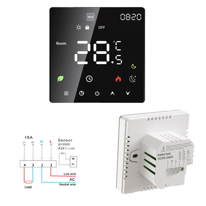 Smart Thermostat for Home Touchscreen Programmable Temperature Control IP20 Protection Auto/Manual Mode Digital Thermostat for 16A Electric Underfloor Heating - Image 2