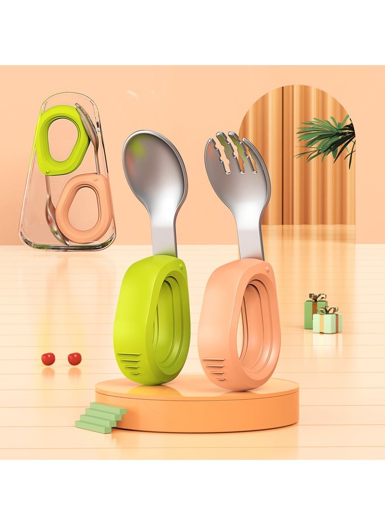 أطفال الهوغوز ملعقة شوكة من الفولاذ المقاوم للصدأ مقبض السيليكون المعدنية أدوات المائدة المناسبة للرضع الذين تزيد أعمارهم عن 12 شهرا من التدريب على التغذية المستقلة بما في ذلك صندوق التخزين - Image 1