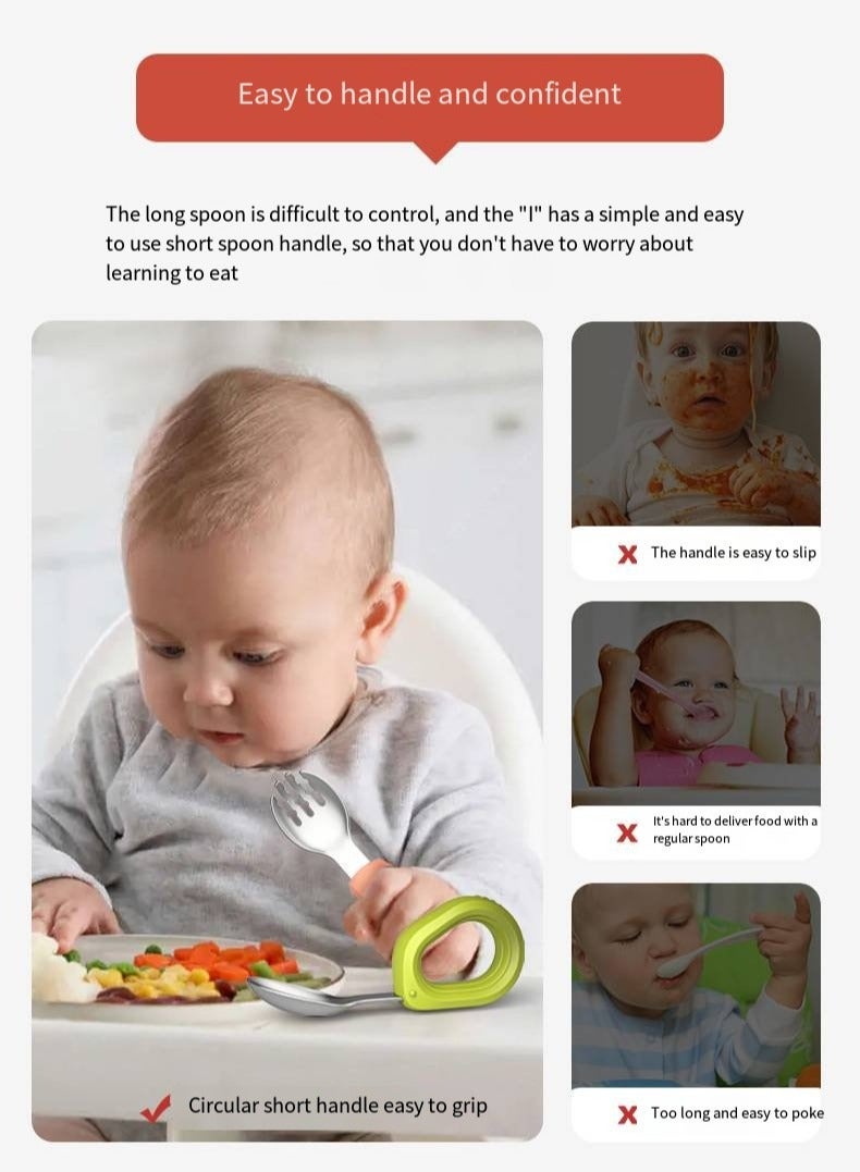 أطفال الهوغوز ملعقة شوكة من الفولاذ المقاوم للصدأ مقبض السيليكون المعدنية أدوات المائدة المناسبة للرضع الذين تزيد أعمارهم عن 12 شهرا من التدريب على التغذية المستقلة بما في ذلك صندوق التخزين - Image 3